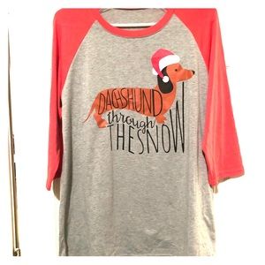 Red/Grey “Dachshund Through The Snow” Baseball Tee
